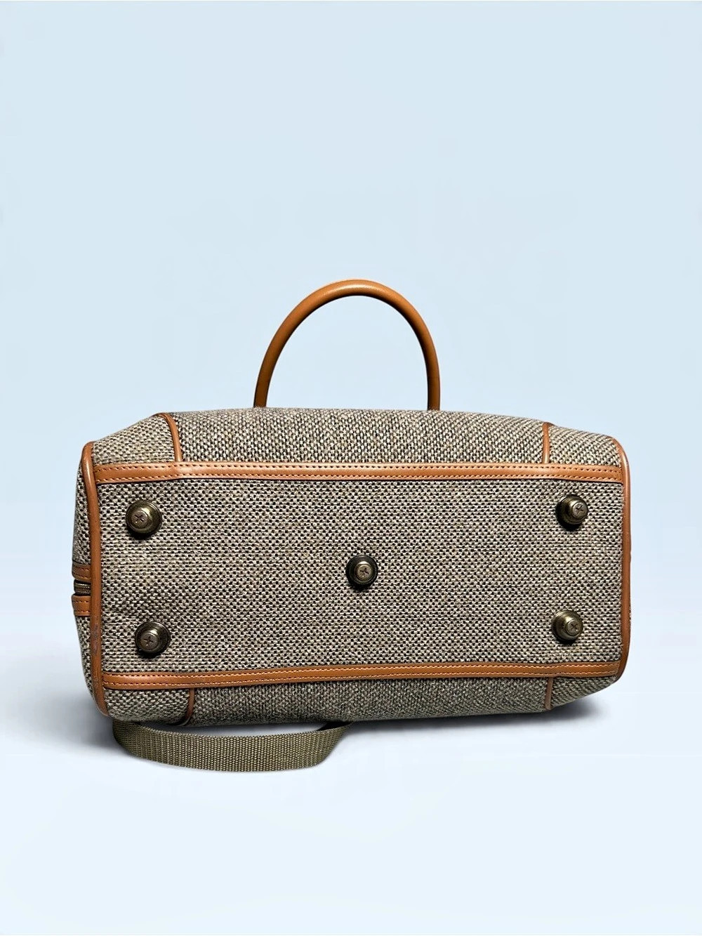 Vintage Palm Springs III Tweed Barrel Satchel Handbag Brown Tan Travel Bag - Picture 4 of 9
